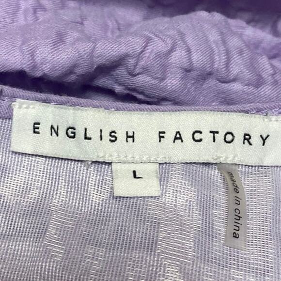 Enghlish Factory Purple Jacquard Short Puff Sleeve Tie Back Mini A-Line Dress L - Picture 4 of 5